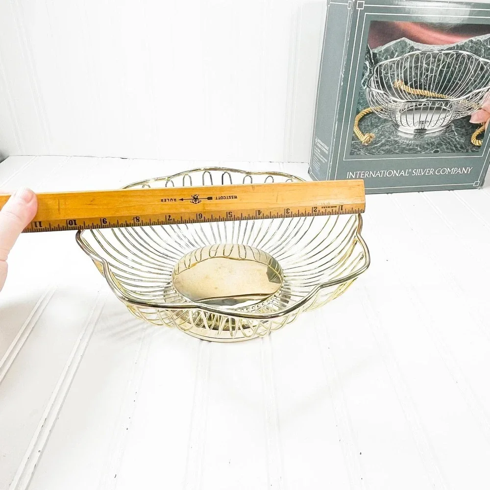 Vintage Gold-Plated‎ Wire Bread Bowl - International Silver Co. Fruit Basket